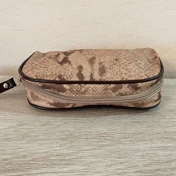 B Makowsky Brown Reptile Snake Print Pouch Wristlet with Strap - Picture 7 of 10